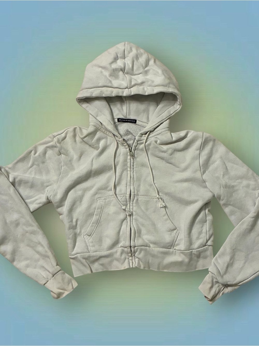 Brandy Melville White Crystal Zip-Up Hoodie